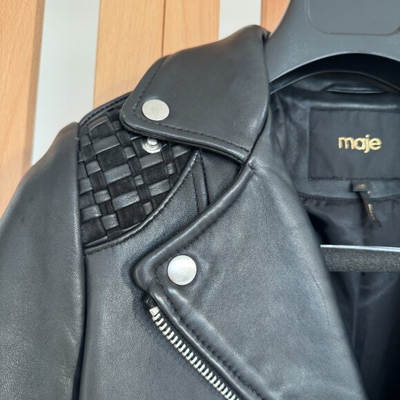 MAJE Black Leather Moto Jacket Size FR 38 / US M - Picture 3 of 13